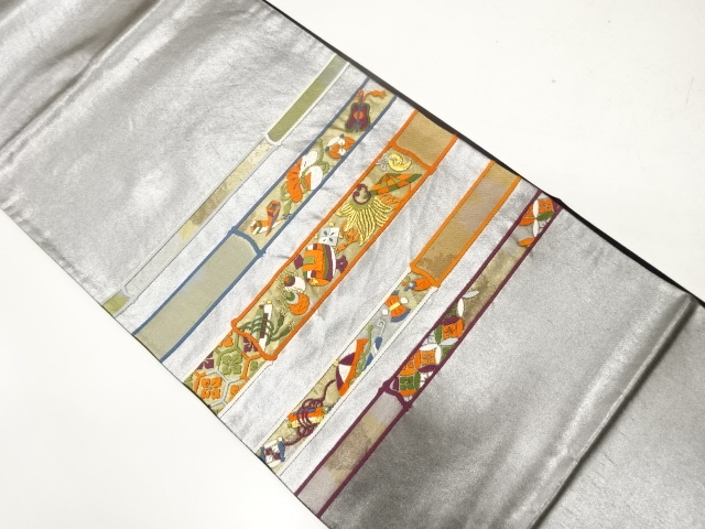 竹節に宝尽くし模様織り出し袋帯